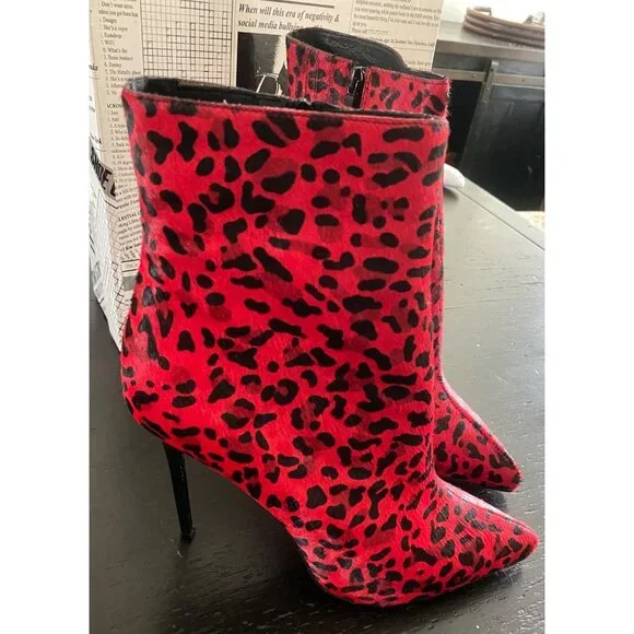 Jeffrey Campbell Temptation Stiletto Bootie's, Red Cheetah  11 Sexy Boots - Picture 11 of 16